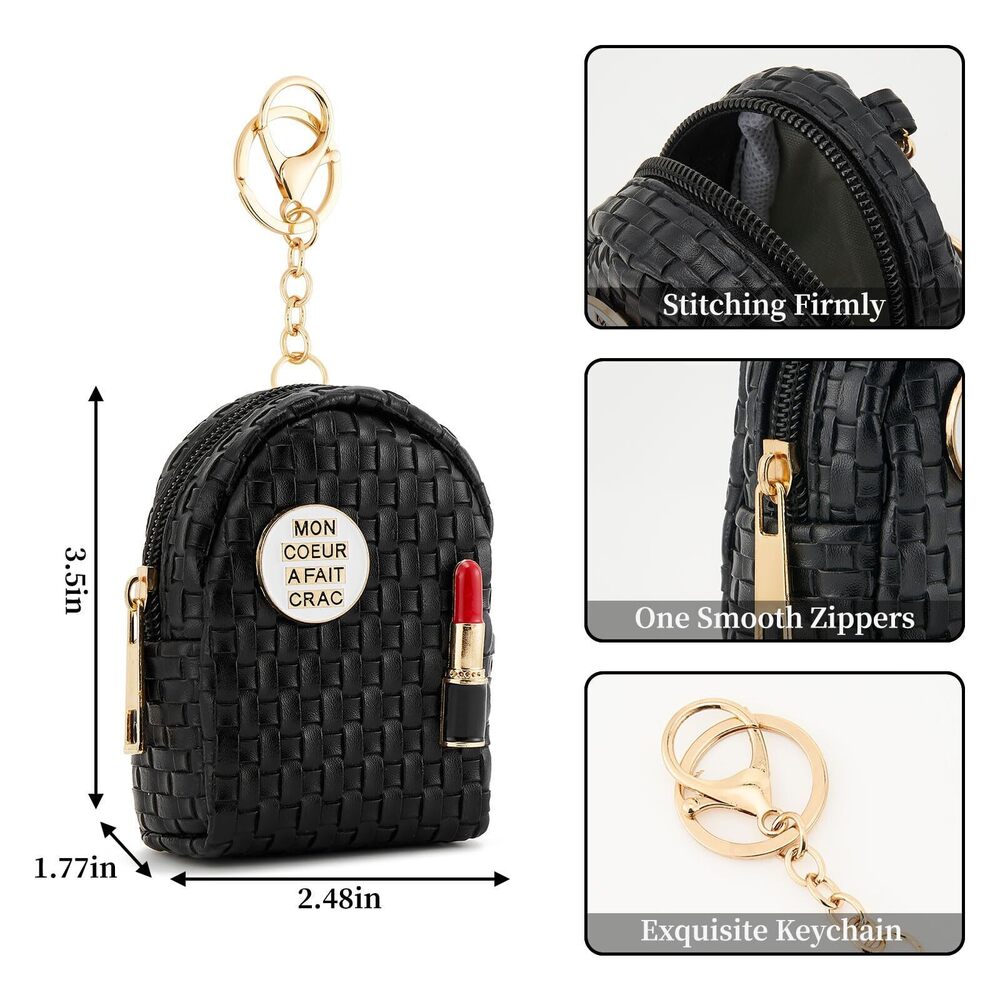 5594 Mini Backpack Keychain ,Small PU Leather Coin Purse with Zipper - Picture 2 of 5